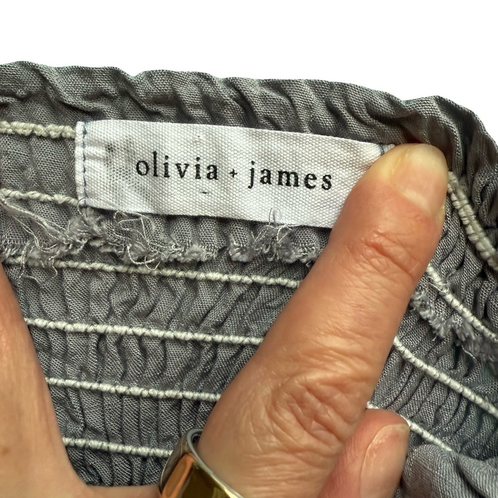 Olivia + James Gray Blue Smoked Ruffle Mini Dress Size M Feminine Summer Flowy - Picture 4 of 11